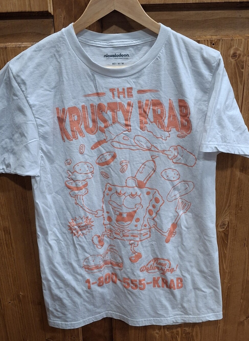 Nickelodeon SpongeBob Krusty Krab Graphic Tee - White & Coral Pink Mens Medium